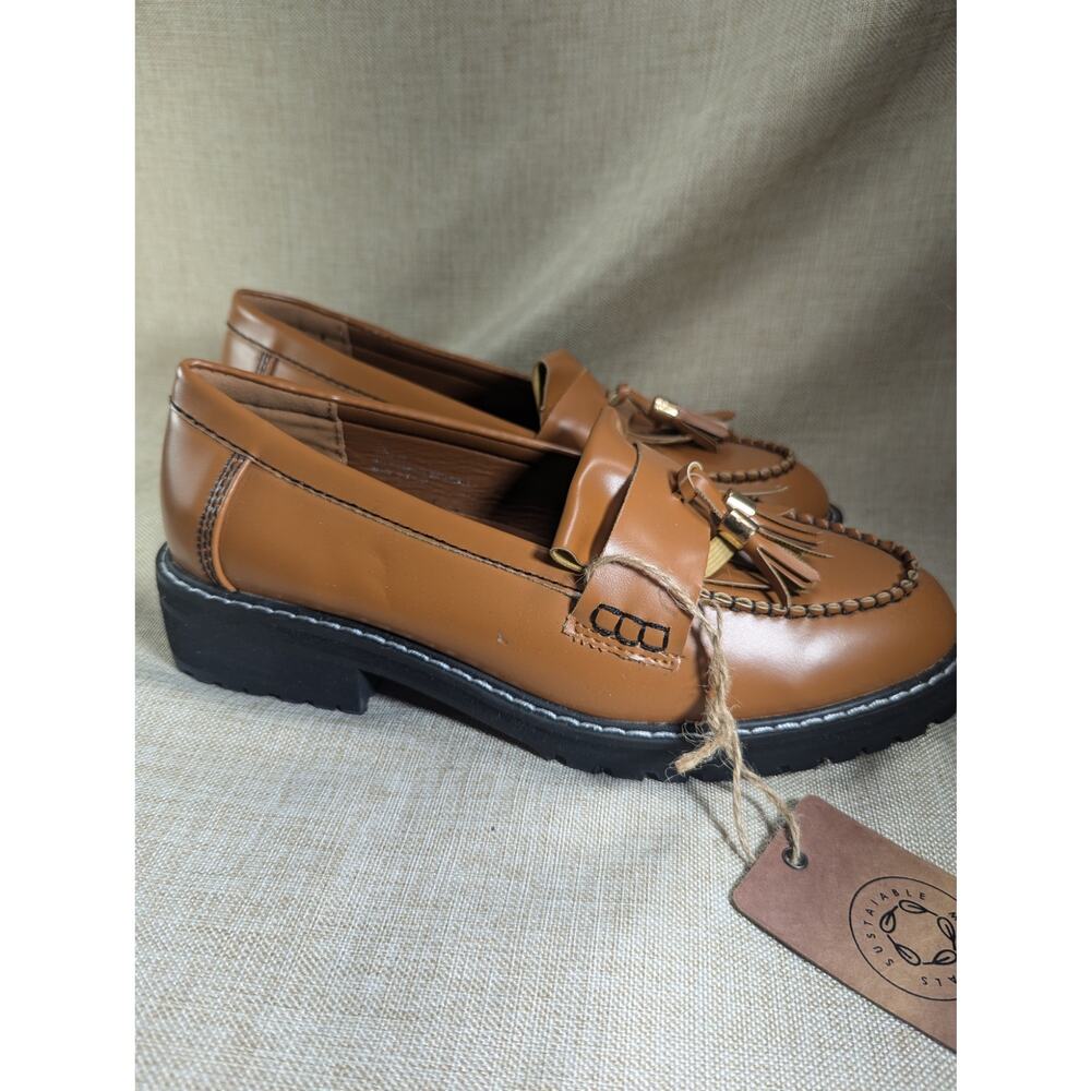 Seven 7 Black Shoes Loafers Size 9 Slip On Tassel Lug Sole Tan Brown Seven7 - Picture 4 of 7